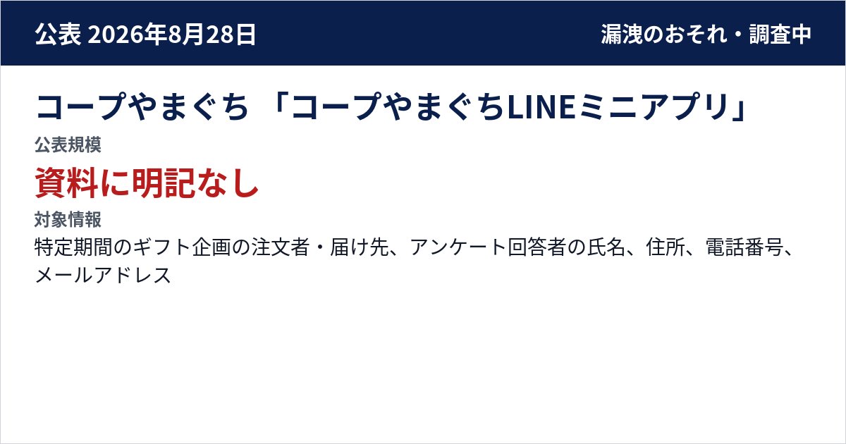 コープやまぐち 「コープやまぐちLINEミニアプリ」 公表規模:資料に明記なし