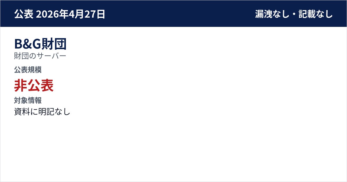 B&G財団 財団のサーバー 公表規模:非公表