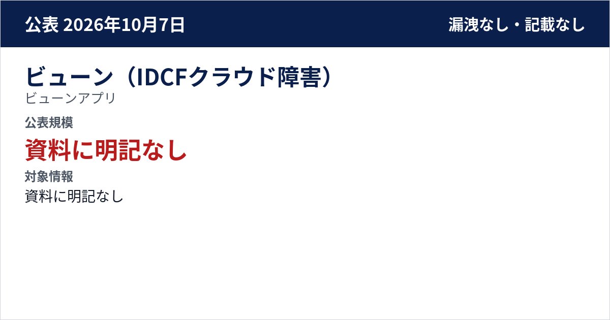 ビューン(IDCFクラウド障害) ビューンアプリ 公表規模:資料に明記なし