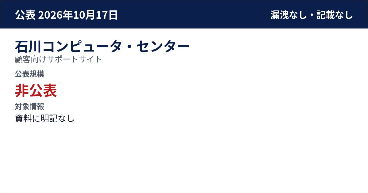 石川コンピュータ・センター 顧客向けサポートサイト 公表規模:非公表