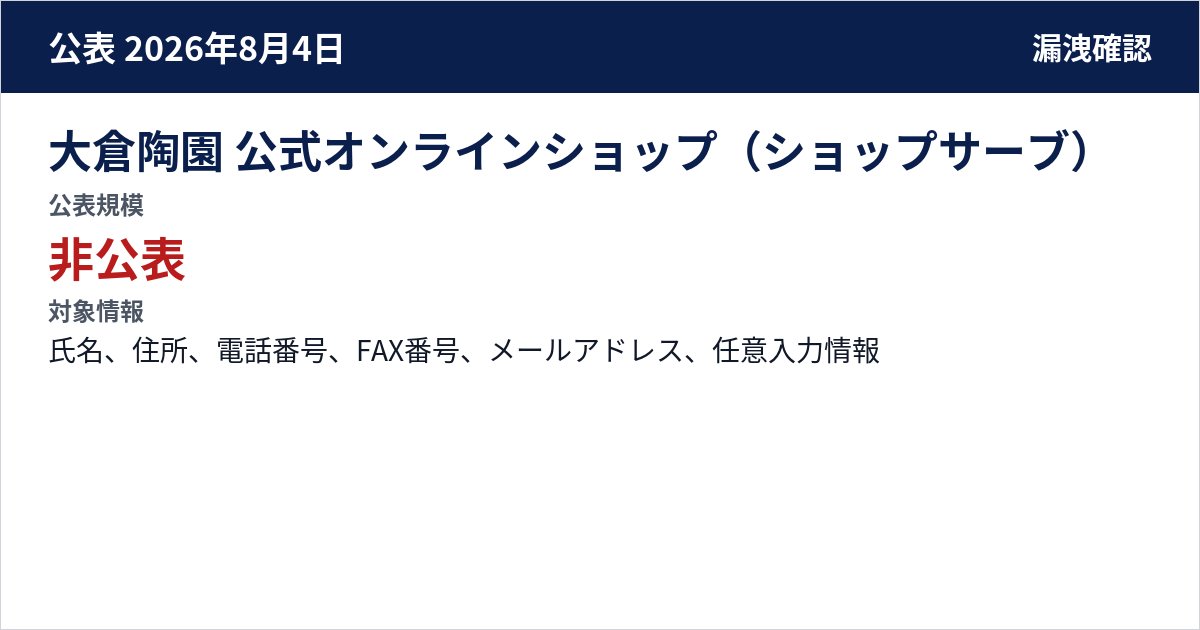 大倉陶園 公式オンラインショップ(ショップサーブ) 公表規模:非公表