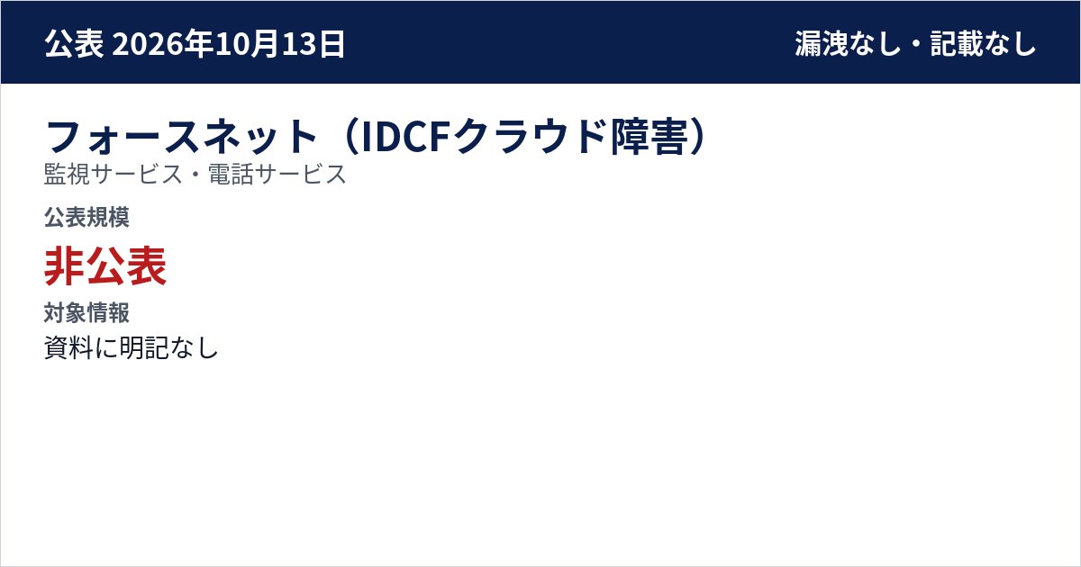 フォースネット(IDCFクラウド障害) 監視サービス・電話サービス 公表規模:非公表