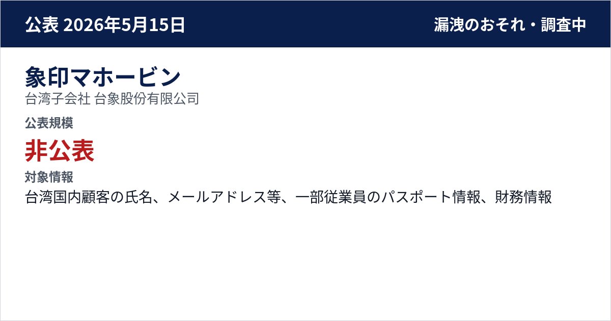 象印マホービン 台湾子会社 台象股份有限公司 公表規模:非公表