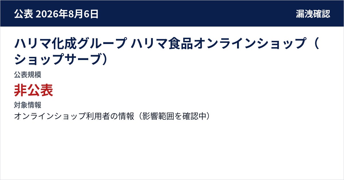 ハリマ化成グループ ハリマ食品オンラインショップ(ショップサーブ) 公表規模:非公表
