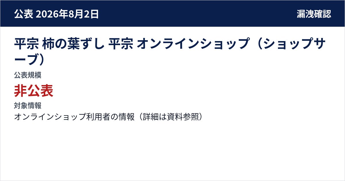 平宗 柿の葉ずし 平宗 オンラインショップ(ショップサーブ) 公表規模:非公表