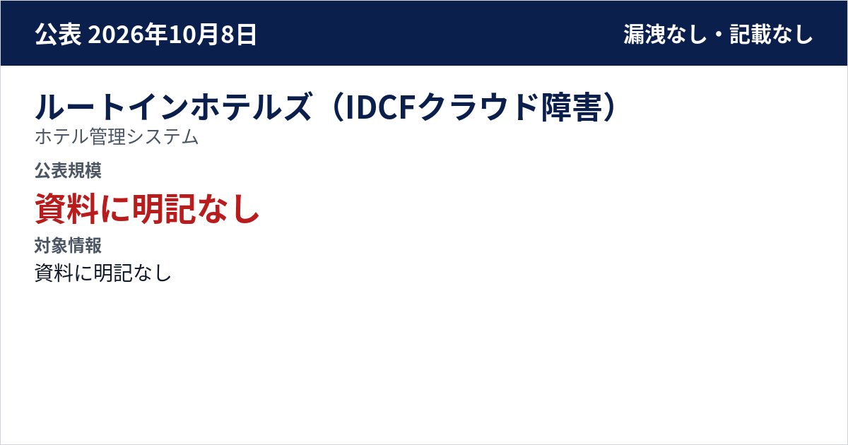 ルートインホテルズ(IDCFクラウド障害) ホテル管理システム 公表規模:資料に明記なし
