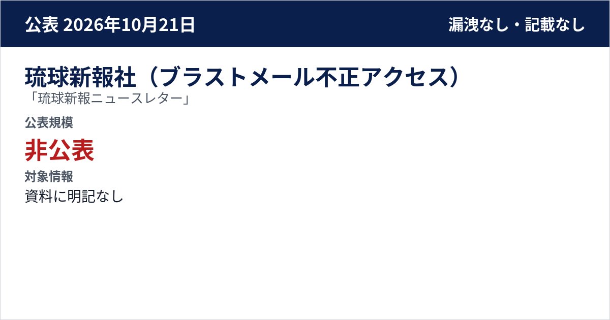 琉球新報社(ブラストメール不正アクセス) 「琉球新報ニュースレター」 公表規模:非公表