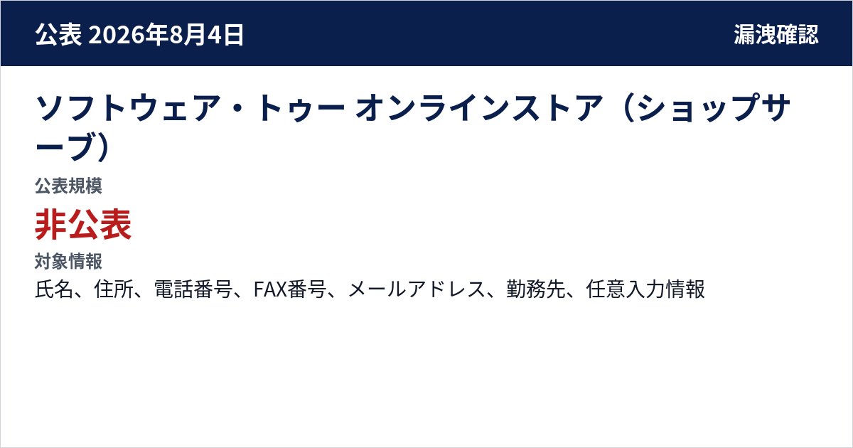 ソフトウェア・トゥー オンラインストア(ショップサーブ) 公表規模:非公表