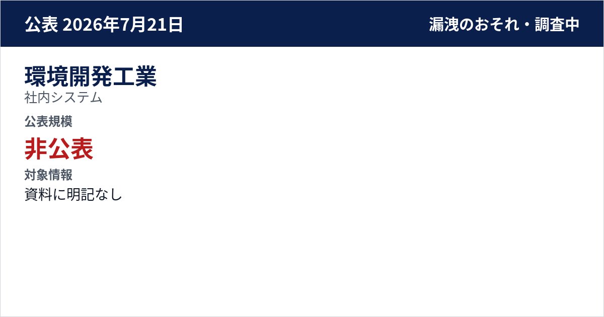 環境開発工業 社内システム 公表規模:非公表